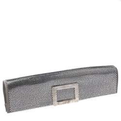 Pre Owned Roger Vivier Metallic Silver Satin Belle Clutch