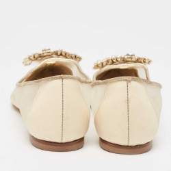 Roger Vivier Beige/Gold Leather and Mesh Crystal Embellished  Ballet Flats Size 34
