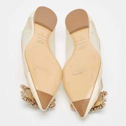 Roger Vivier Beige/Gold Leather and Mesh Crystal Embellished  Ballet Flats Size 34