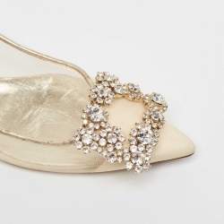 Roger Vivier Beige/Gold Leather and Mesh Crystal Embellished  Ballet Flats Size 34