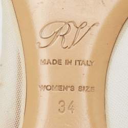 Roger Vivier Beige/Gold Leather and Mesh Crystal Embellished  Ballet Flats Size 34