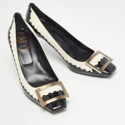 Pre Owned Roger Vivier Black/Cream Patent and Leather Trompette Pumps 39