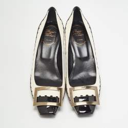 Pre Owned Roger Vivier Black/Cream Patent and Leather Trompette Pumps 39