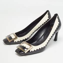 Pre Owned Roger Vivier Black/Cream Patent and Leather Trompette Pumps 39
