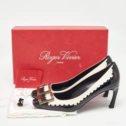 Pre Owned Roger Vivier Black/Cream Patent and Leather Trompette Pumps 39