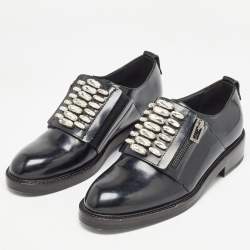 Roger Vivier Black Leather Crystal Embellished Oxfords Size 36