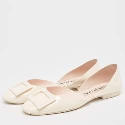 Pre Owned Roger Vivier Cream Patent Leather Trompette D'orsay Flats Size 40.5