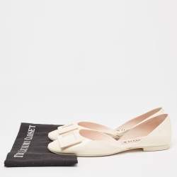Pre Owned Roger Vivier Cream Patent Leather Trompette D'orsay Flats Size 40.5