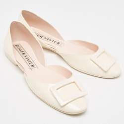 Pre Owned Roger Vivier Cream Patent Leather Trompette D'orsay Flats Size 40.5