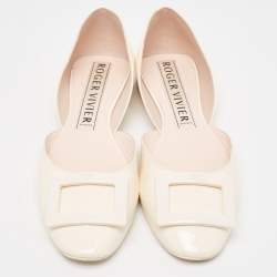 Pre Owned Roger Vivier Cream Patent Leather Trompette D'orsay Flats Size 40.5
