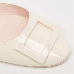 Pre Owned Roger Vivier Cream Patent Leather Trompette D'orsay Flats Size 40.5