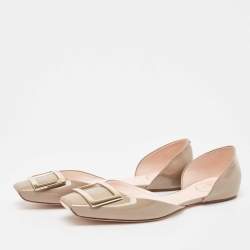 Pre Owned Roger Vivier Grey Patent Leather Trompette D'orsay Flats Size 40.5