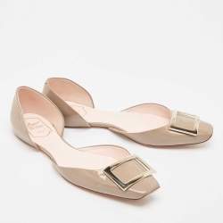 Pre Owned Roger Vivier Grey Patent Leather Trompette D'orsay Flats Size 40.5