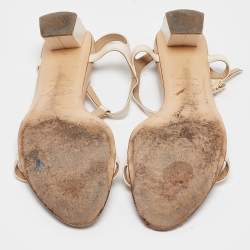 Pre Owned Roger Vivier Beige/Off White Leather Chips T Strap Sandals Size 39