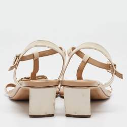 Pre Owned Roger Vivier Beige/Off White Leather Chips T Strap Sandals Size 39