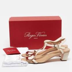 Pre Owned Roger Vivier Beige/Off White Leather Chips T Strap Sandals Size 39