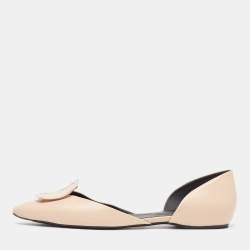 Roger Vivier Beige Leather Choc Ballet Flats Size 38