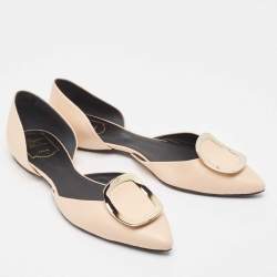 Roger Vivier Beige Leather Choc Ballet Flats Size 38