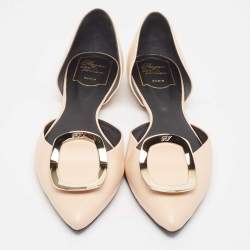 Roger Vivier Beige Leather Choc Ballet Flats Size 38