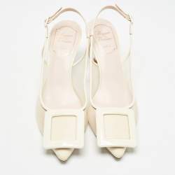 Pre Owned Roger Vivier Cream Patent Leather and Mesh Viv in the City Pumps Size 36