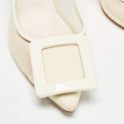 Pre Owned Roger Vivier Cream Patent Leather and Mesh Viv in the City Pumps Size 36