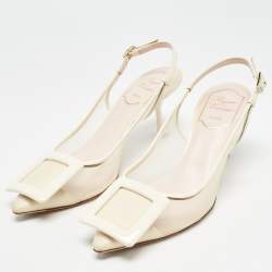 Pre Owned Roger Vivier Cream Patent Leather and Mesh Viv in the City Pumps Size 36