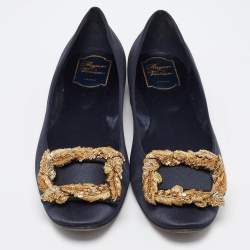 Roger Vivier Navy Blue Satin Gommette Ballet Flats Size 40.5