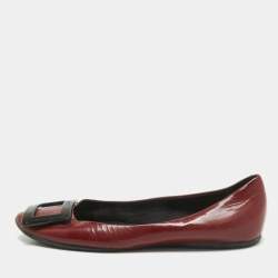 Roger Vivier Burgundy Patent Leather Trompette Ballet Flats Size 36