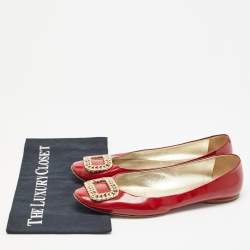 Pre Owned Roger Vivier Dark Red Patent Leather Chain Buckle Ballet Flats Size 40.5 