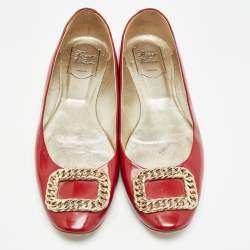 Pre Owned Roger Vivier Dark Red Patent Leather Chain Buckle Ballet Flats Size 40.5 