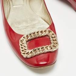 Pre Owned Roger Vivier Dark Red Patent Leather Chain Buckle Ballet Flats Size 40.5 