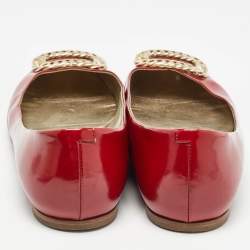 Pre Owned Roger Vivier Dark Red Patent Leather Chain Buckle Ballet Flats Size 40.5 