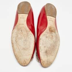 Pre Owned Roger Vivier Dark Red Patent Leather Chain Buckle Ballet Flats Size 40.5 