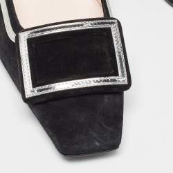 Pre Owned Roger Vivier Black/Silver Suede and Leather Square Toe Pumps Size 40
