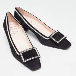 Pre Owned Roger Vivier Black/Silver Suede and Leather Square Toe Pumps Size 40