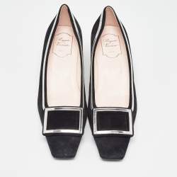Pre Owned Roger Vivier Black/Silver Suede and Leather Square Toe Pumps Size 40