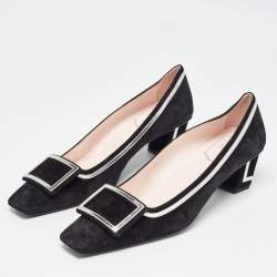 Pre Owned Roger Vivier Black/Silver Suede and Leather Square Toe Pumps Size 40