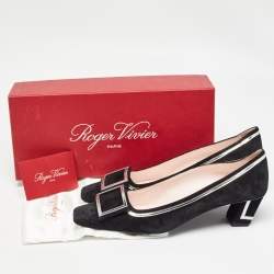 Pre Owned Roger Vivier Black/Silver Suede and Leather Square Toe Pumps Size 40
