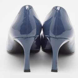 Pre Owned Roger Vivier Navy Blue Patent Trompette Pumps Size 38.5