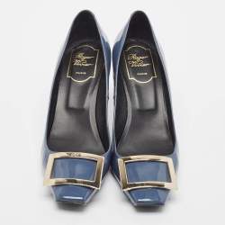Pre Owned Roger Vivier Navy Blue Patent Trompette Pumps Size 38.5