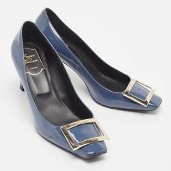 Pre Owned Roger Vivier Navy Blue Patent Trompette Pumps Size 38.5