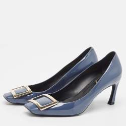 Pre Owned Roger Vivier Navy Blue Patent Trompette Pumps Size 38.5