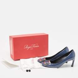 Pre Owned Roger Vivier Navy Blue Patent Trompette Pumps Size 38.5