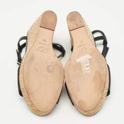 Pre Owned Roger Vivier Black Leather Cork Wedge Ankle Strap Sandals Size 39