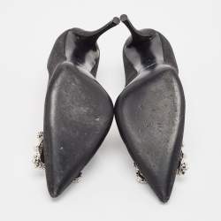 Pre Owned Roger Vivier Black Glitter Fabric Flower Strass Buckle Pumps Size 40