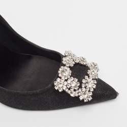 Pre Owned Roger Vivier Black Glitter Fabric Flower Strass Buckle Pumps Size 40