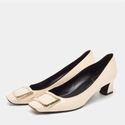 Roger Vivier Cream Patent Leather Belle Vivier Block Heel Pumps Size 38