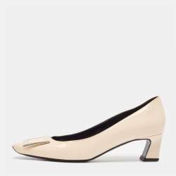 Roger Vivier Cream Patent Leather Belle Vivier Block Heel Pumps Size 38