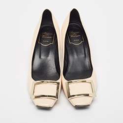 Roger Vivier Cream Patent Leather Belle Vivier Block Heel Pumps Size 38