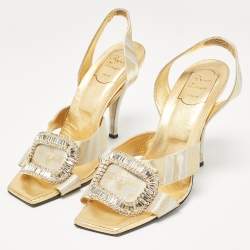 Pre Owned Roger Vivier Two Tone Satin Crystal Embellished Slingback Sandals Size 40